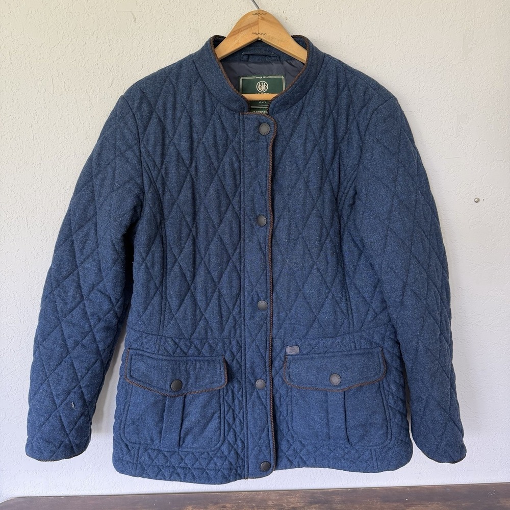 Beretta Women's Quilted Wool Luxury Chore Coat US 12 Blue Melange Corduroy Trim - Picture 1 of 8